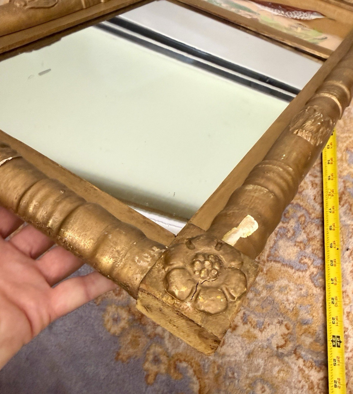 Antique Federal Mirror Reverse Painted Bird on Glass Signed PLATT Brown Thrasher