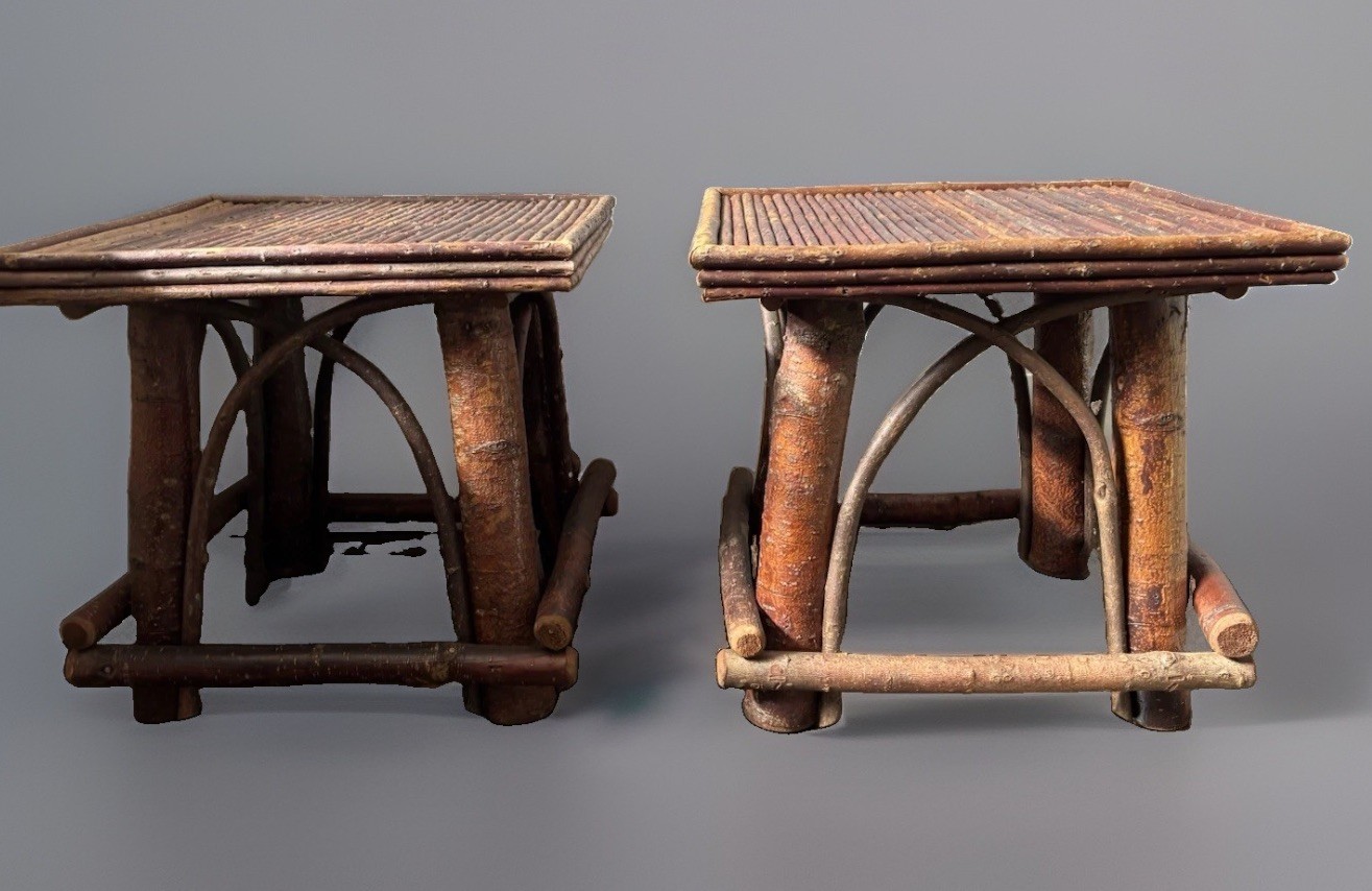 Pair: Twig Side Tables Rustic Adirondack Style Jim Adams Santa Fe NM