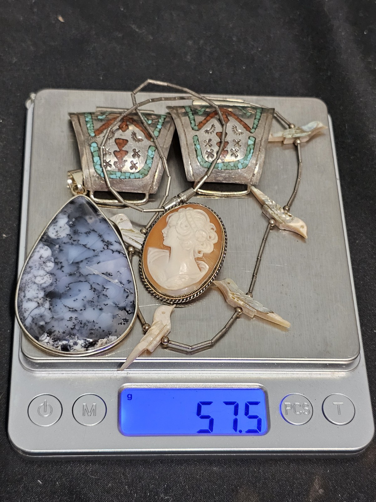 Mixed Lot Of Vintage Sterling 925 Native American Cameo Pin/Pendant 57.5 GRAMS