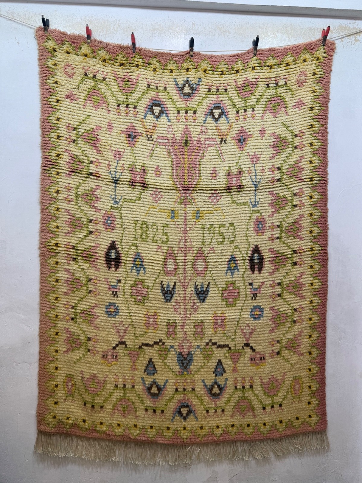 Vintage Fabulous Hand Knotted Dated Swedish Scandinavian Rya Shag Wool RugCarpet