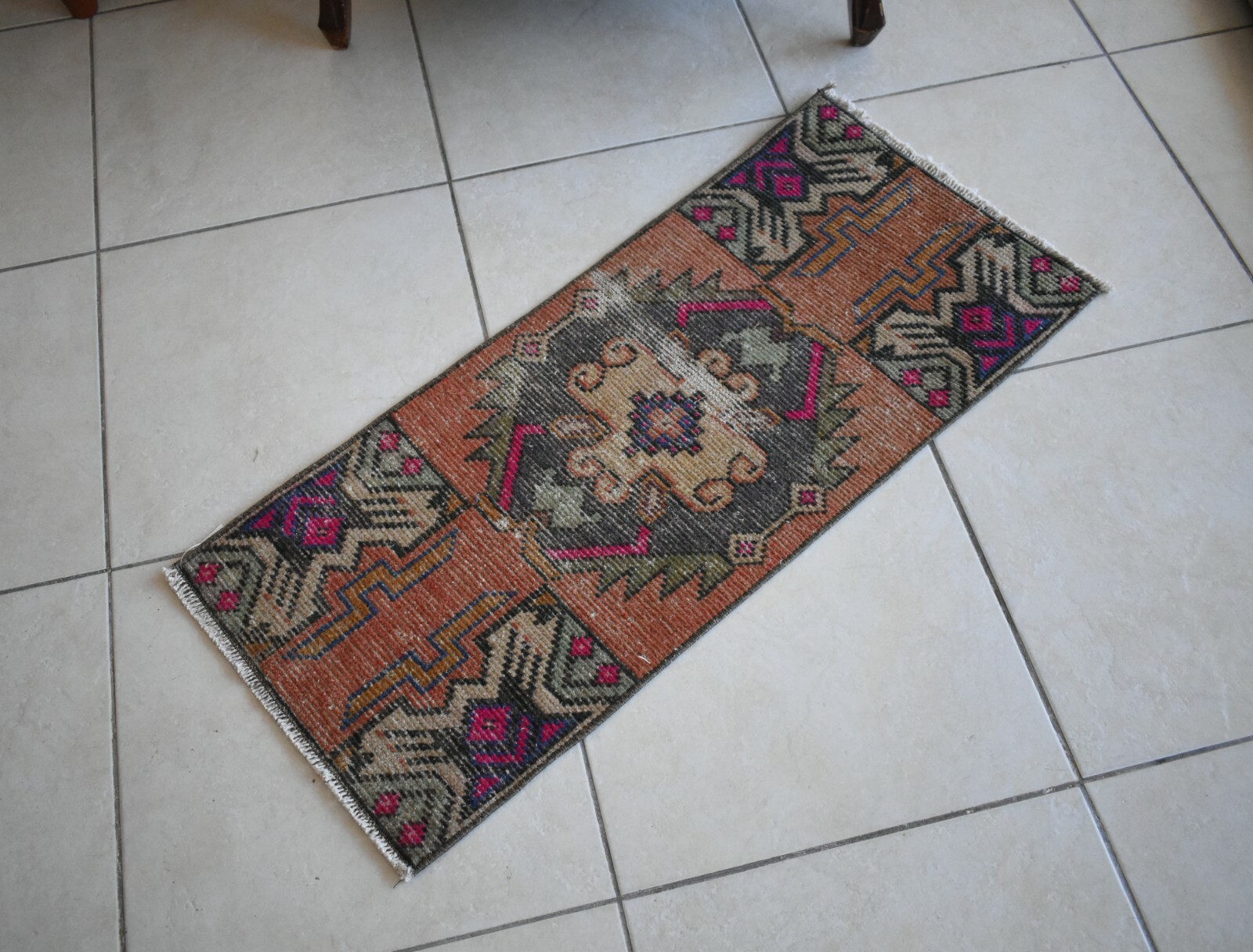 Oushak Runner 3.1×1.3 ft Vintage Turkish Rug Small Runner Anatolian Rug Y10