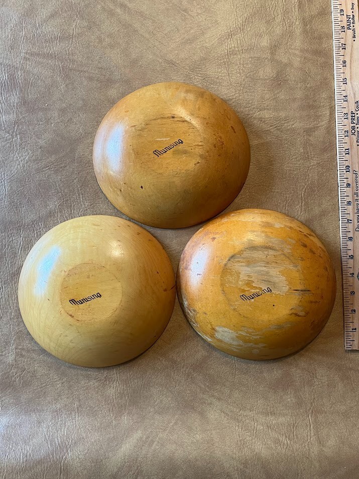 Antique Munising 9″ × 8-1/2″ Wood Bowl Lot of 3