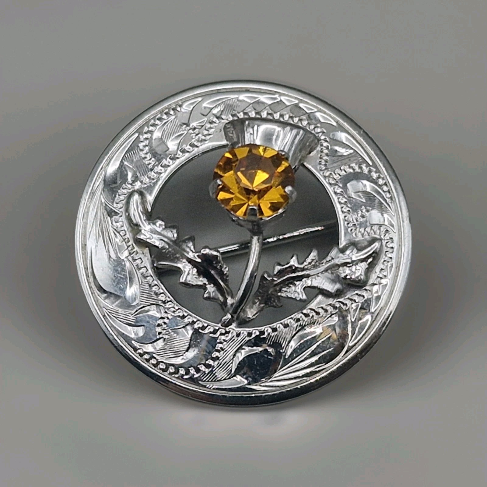 Scottish Sterling Silver & Citrine Thistle Brooch by Ward Brothers Glasgow
