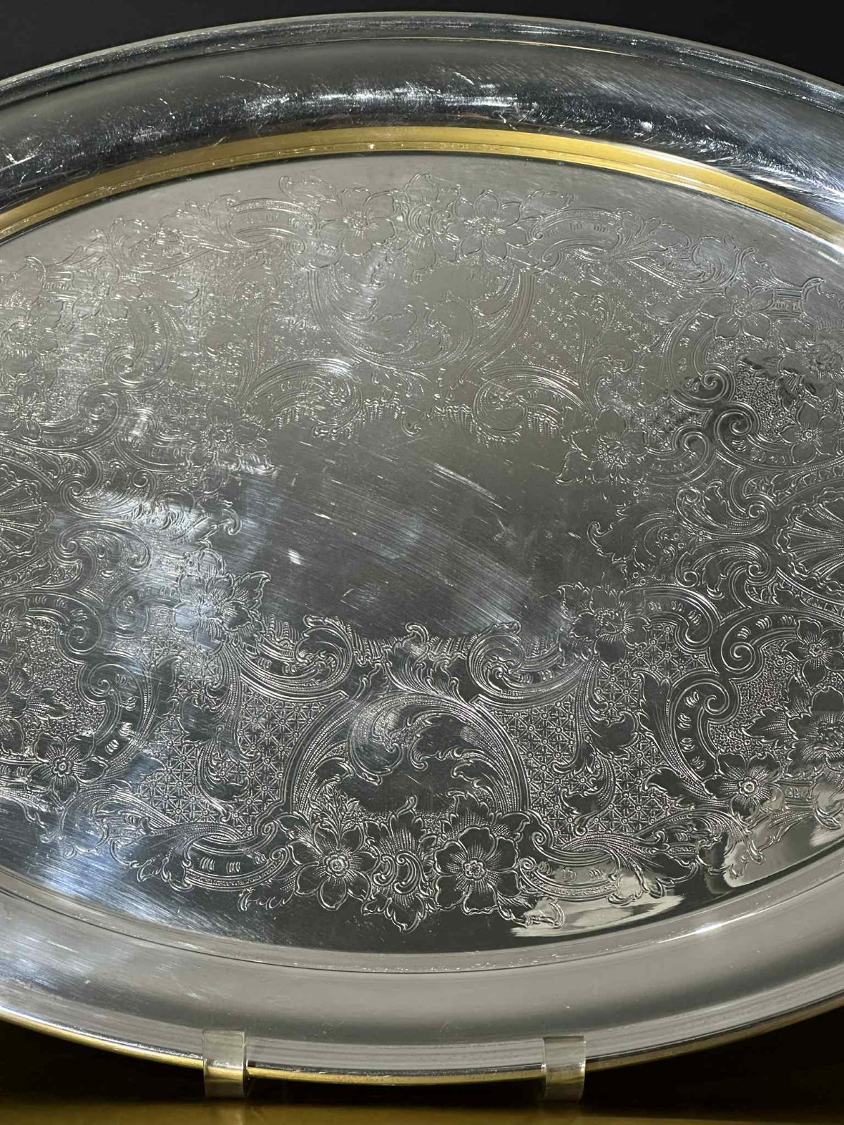 Beautiful VTG Gorham YC407/2 Silverplate Oval Serving Tray 22″ Floral Engraved