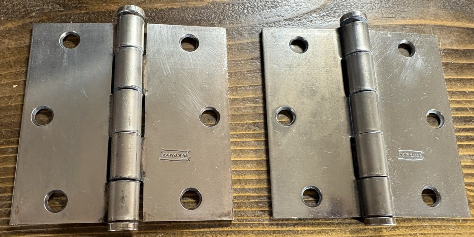 Pair Matching National Chrome Finished Hinges 3 1/2 X 3 1/2 x 3/8