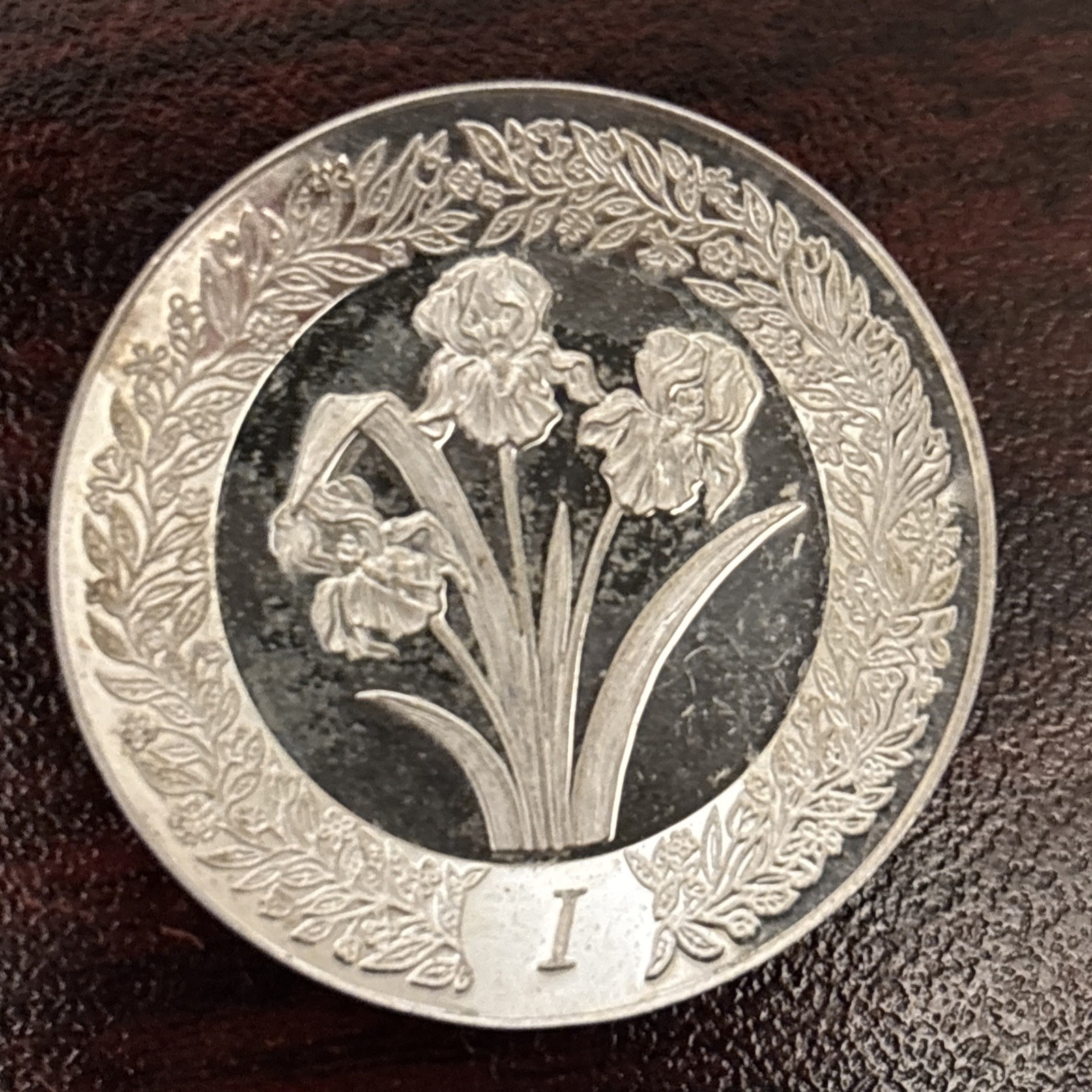 Franklin Mint Sterling Silver Miniature Mini Alphabet Flora Plate Initial I Iris