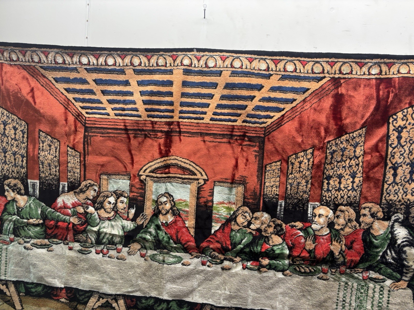 Last Supper Velvet Tapestry VTG Wall Hanging Rug Religion Christian LARGE 70×49″