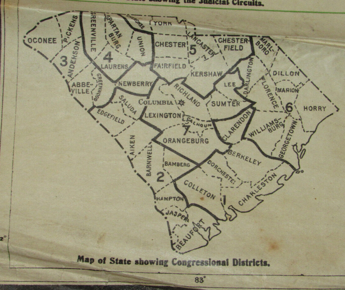 VINTAGE 1914 OFFICIAL MAP OF SOUTH CAROLINA SHOWING THE MAIN PUBLIC HIGHWAYS! SC