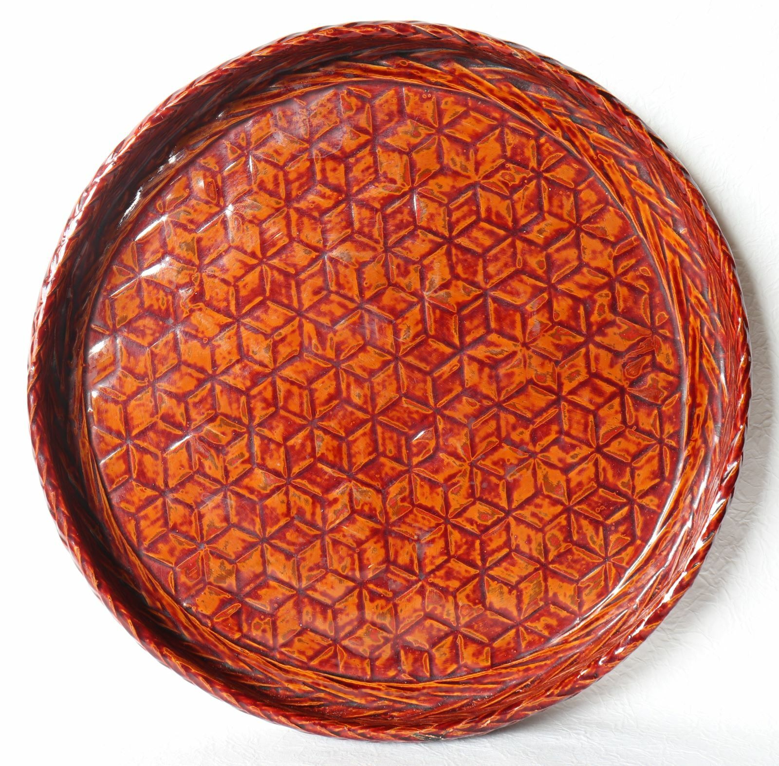 Japanese Vintage Woven Bamboo Tray Plate Lacquered Round 26.5cm 10.4″