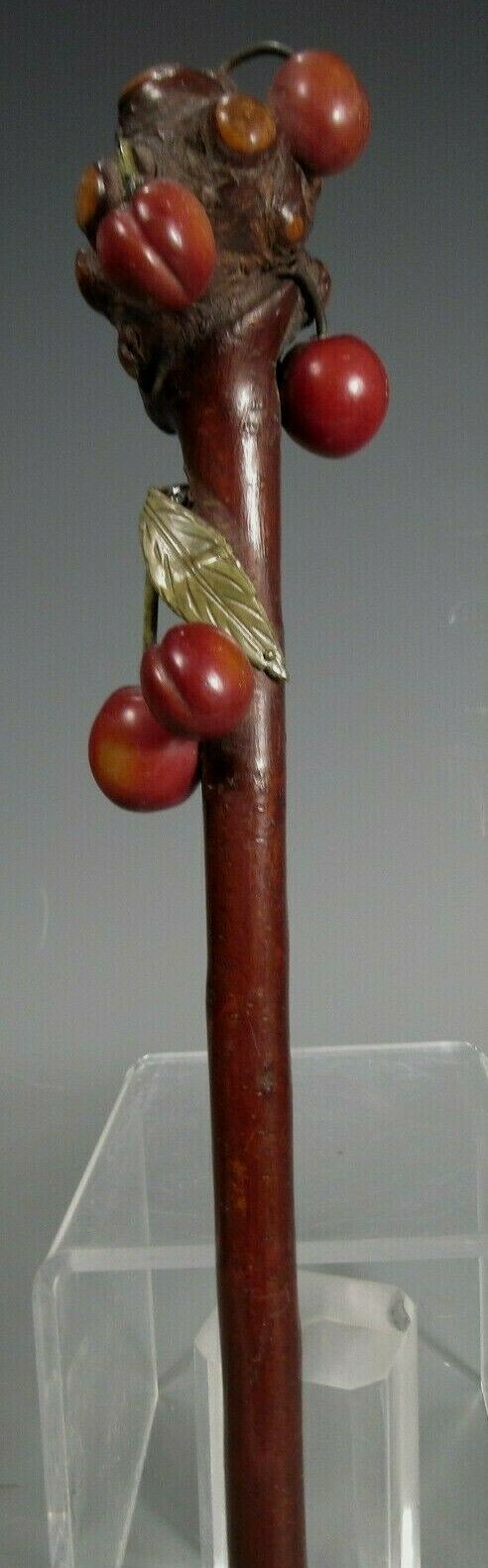 China Chinese Rootwood Staff Finial w/ Jade & Hardstone Decoration ca 19-20th c