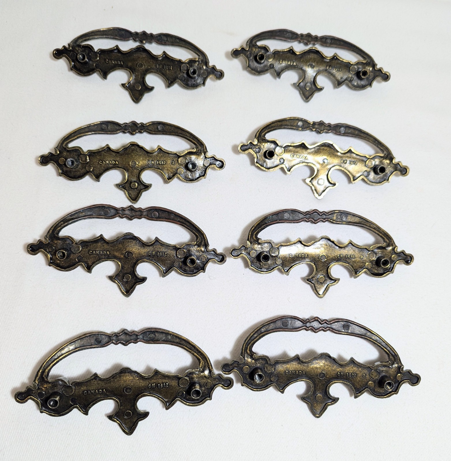 8 Vintage Batwing Fixed Bail Drawer Pulls 3″Mount Canada CH1612 Chippendale EUC