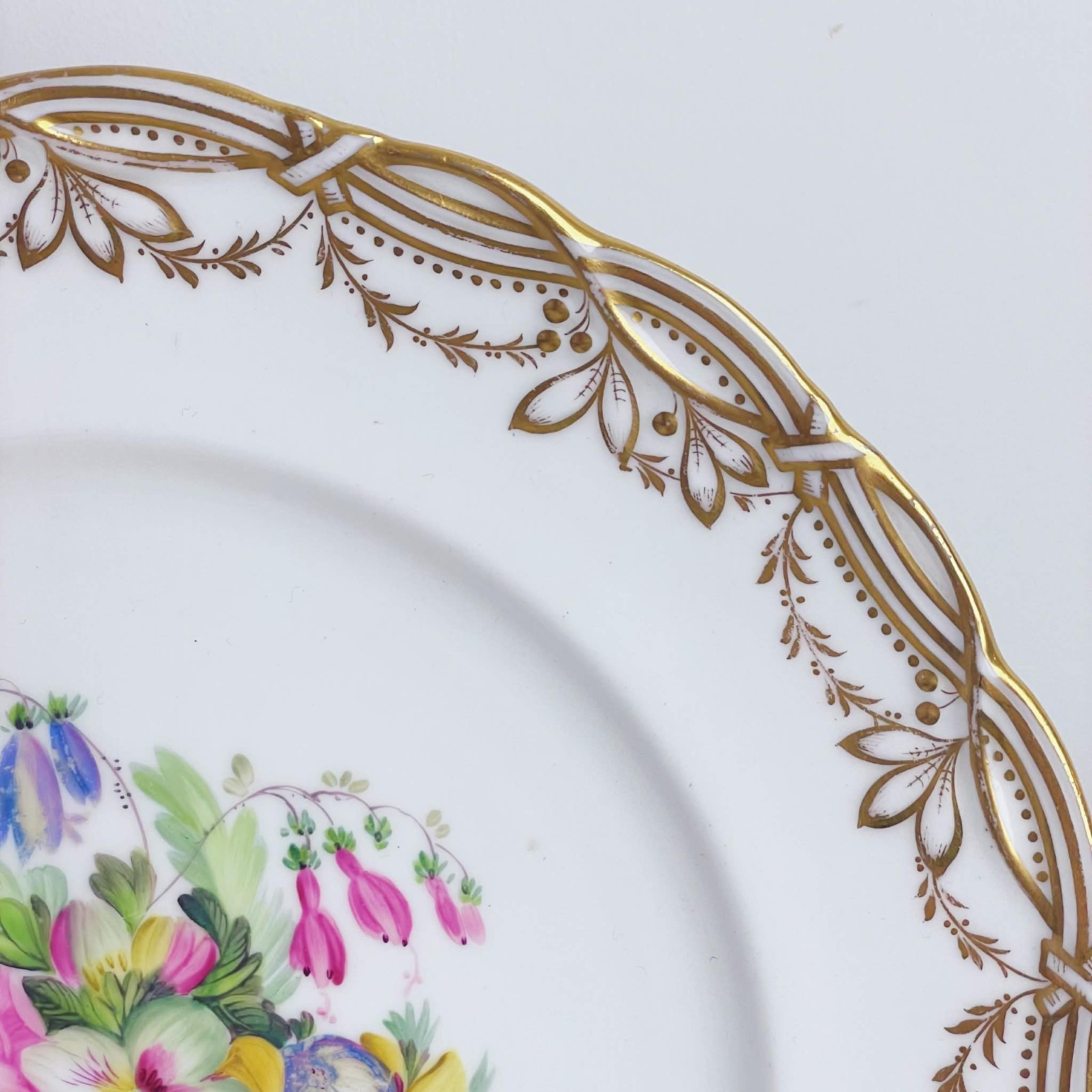 Antique Coalport John Rose dessert plate, handpainted summer flowers, c1847