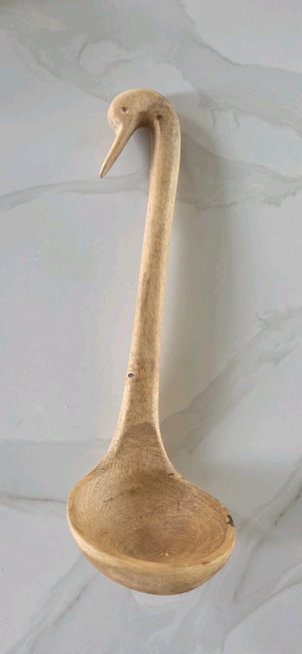 Vintage Wooden Swan Ladle Hand Carved Primitive Farmhouse Country Kitchen 10″