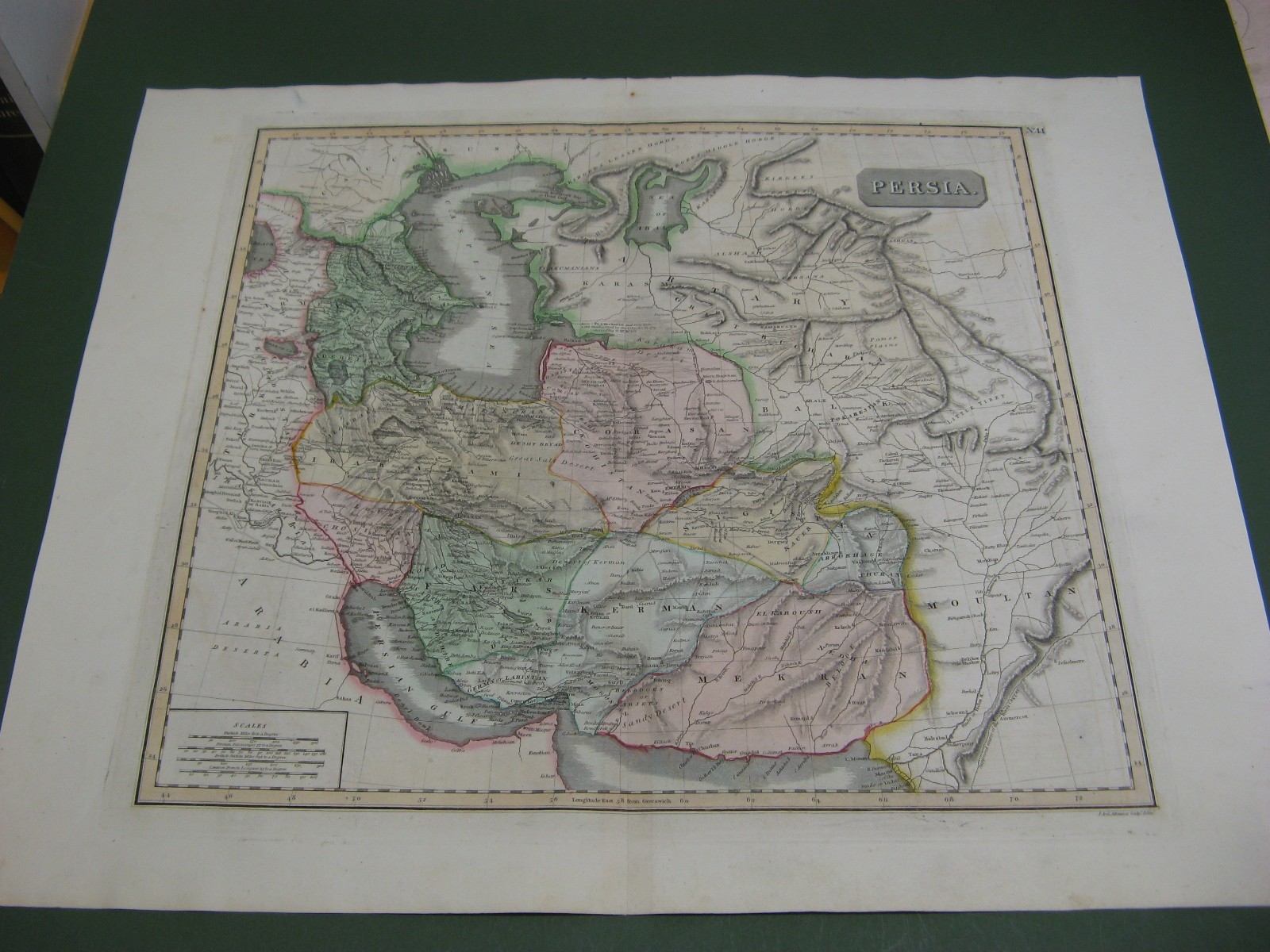 100% ORIGINAL LARGE MAP OF PERSIA BY THOMPSON C1827 HAND COLOURED