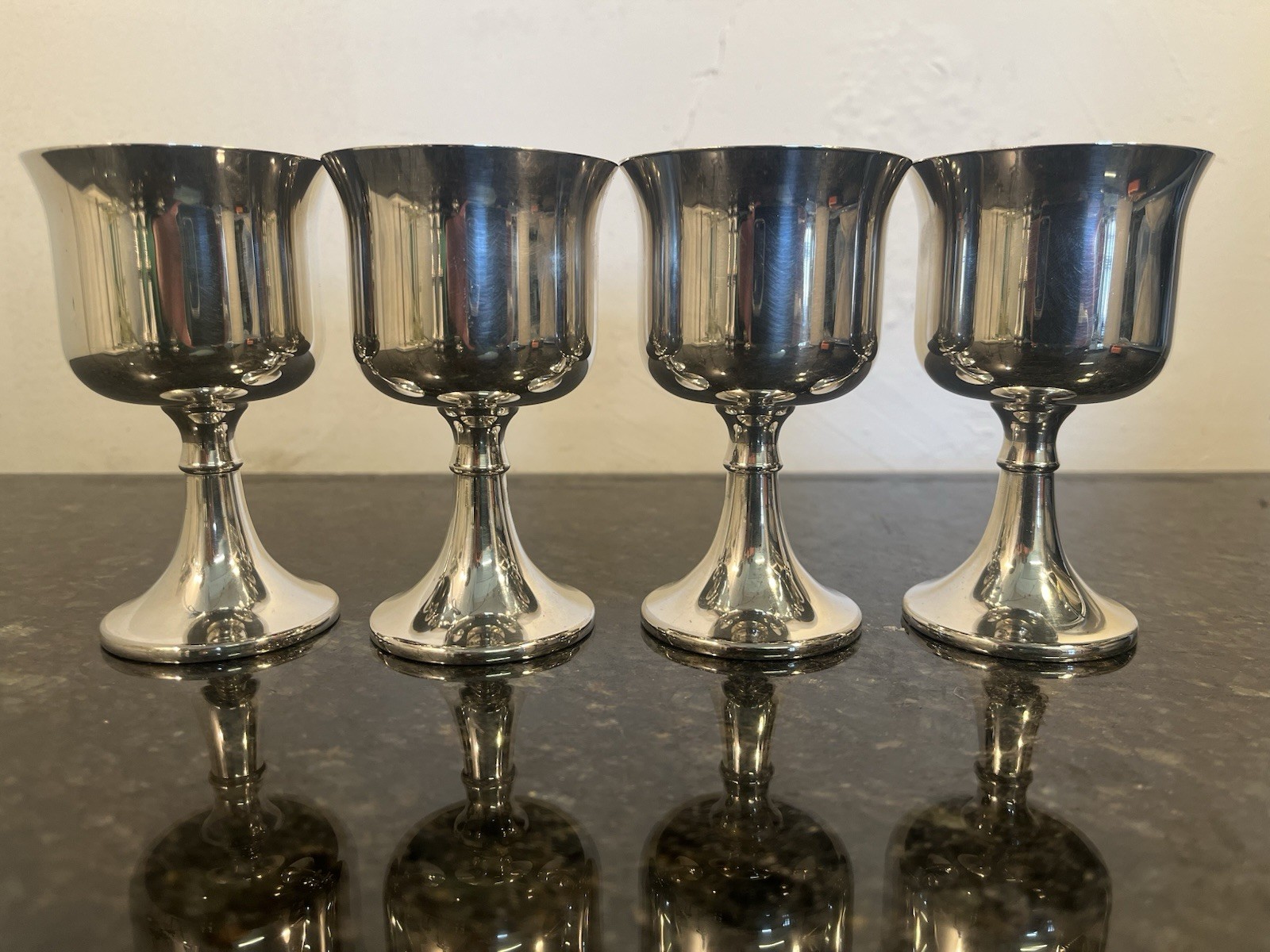 Vintage Silver Plated Goblets Set 4 Ianthe Made In England Wine Chalice Cups