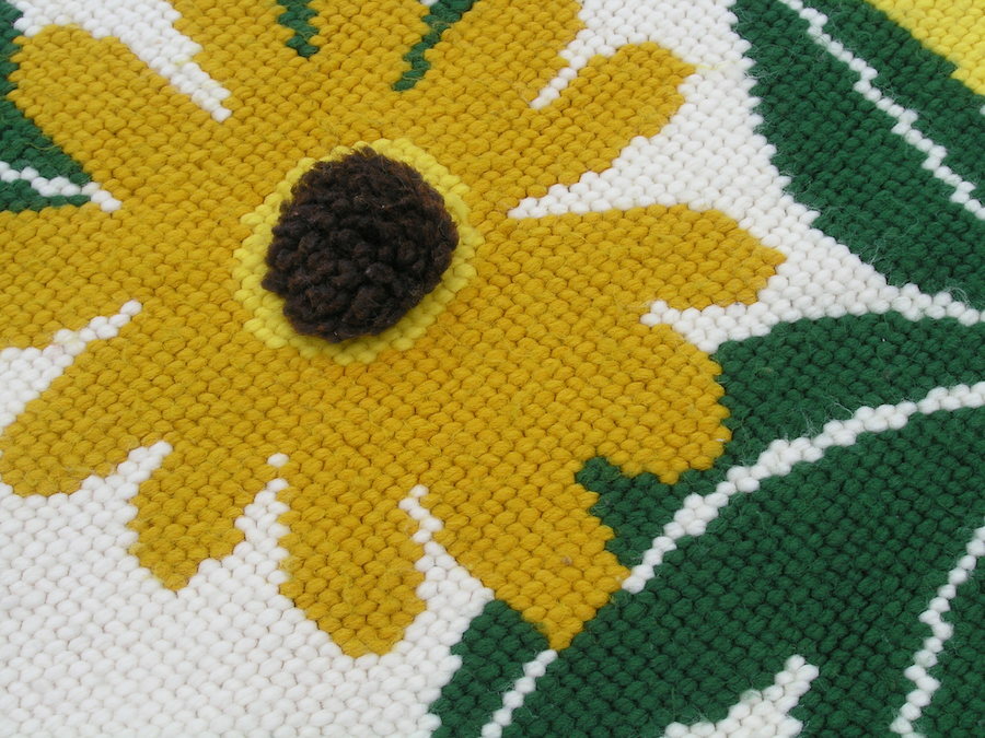 Vintage Mid Century Sunflowers 3 Dimensional Needlework Tapestry Hanging 36×55″