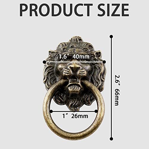 6 Pack Lion Head Knob Pull Handles with Ring for Dresser Drawer Cabinet