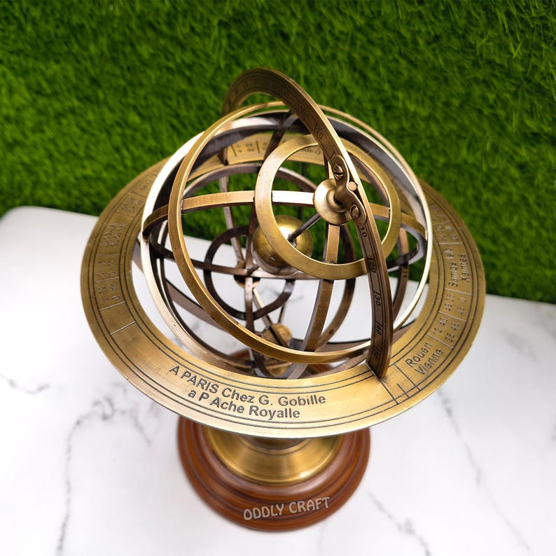 Engraved Brass Armillary Sphere, Astrolabe Globe, Nautical Gift for Him, Home