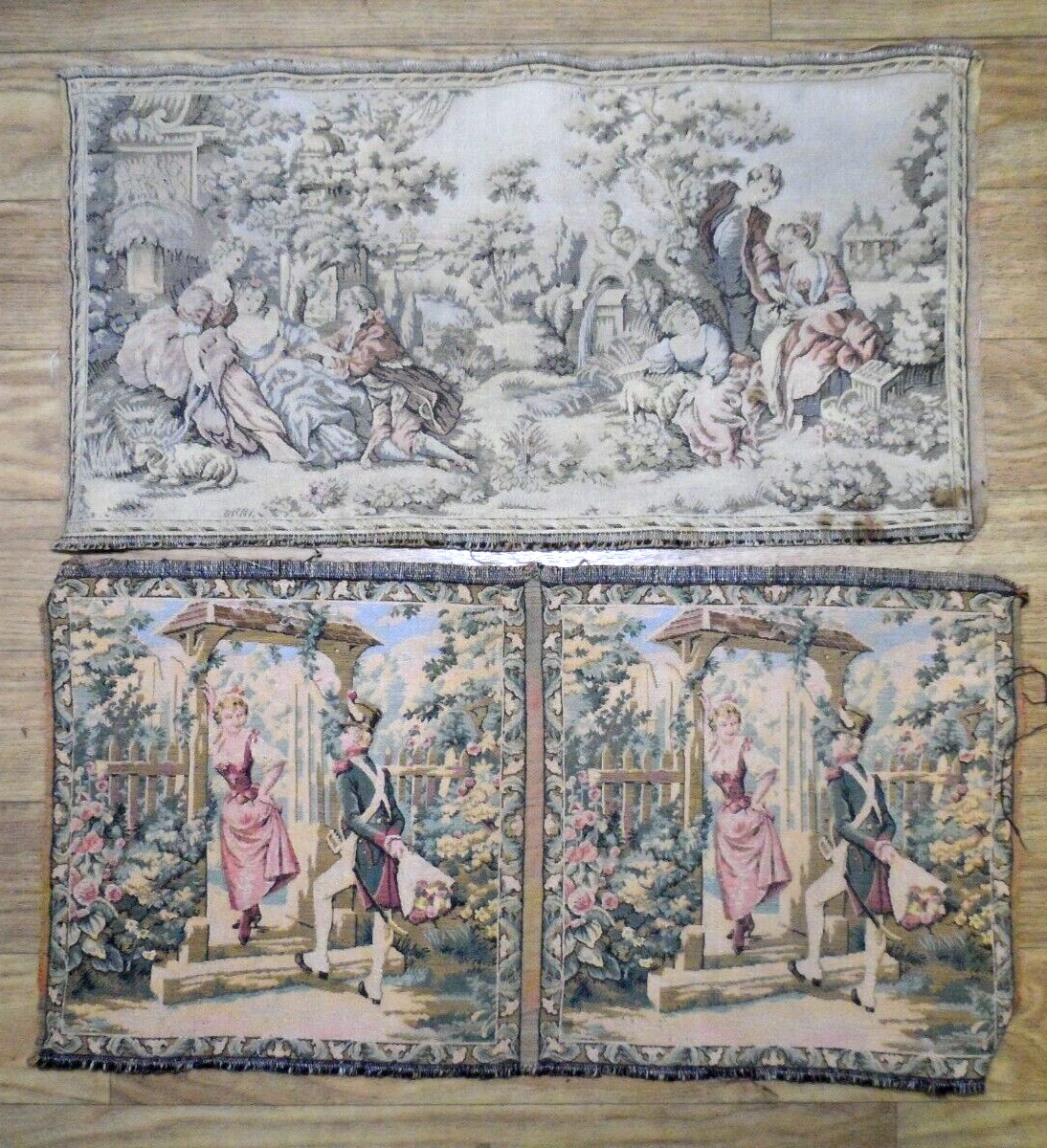 LOT OF 2 WONDERFUL ANTIQUE Small Sized TAPESTRIES Stamped MADE IN FRANCE