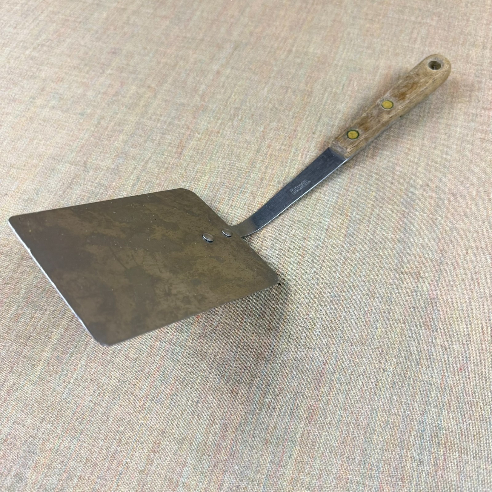 Vintage Robinson Stainless USA Large Turner Spatula Wood Handle Griddle
