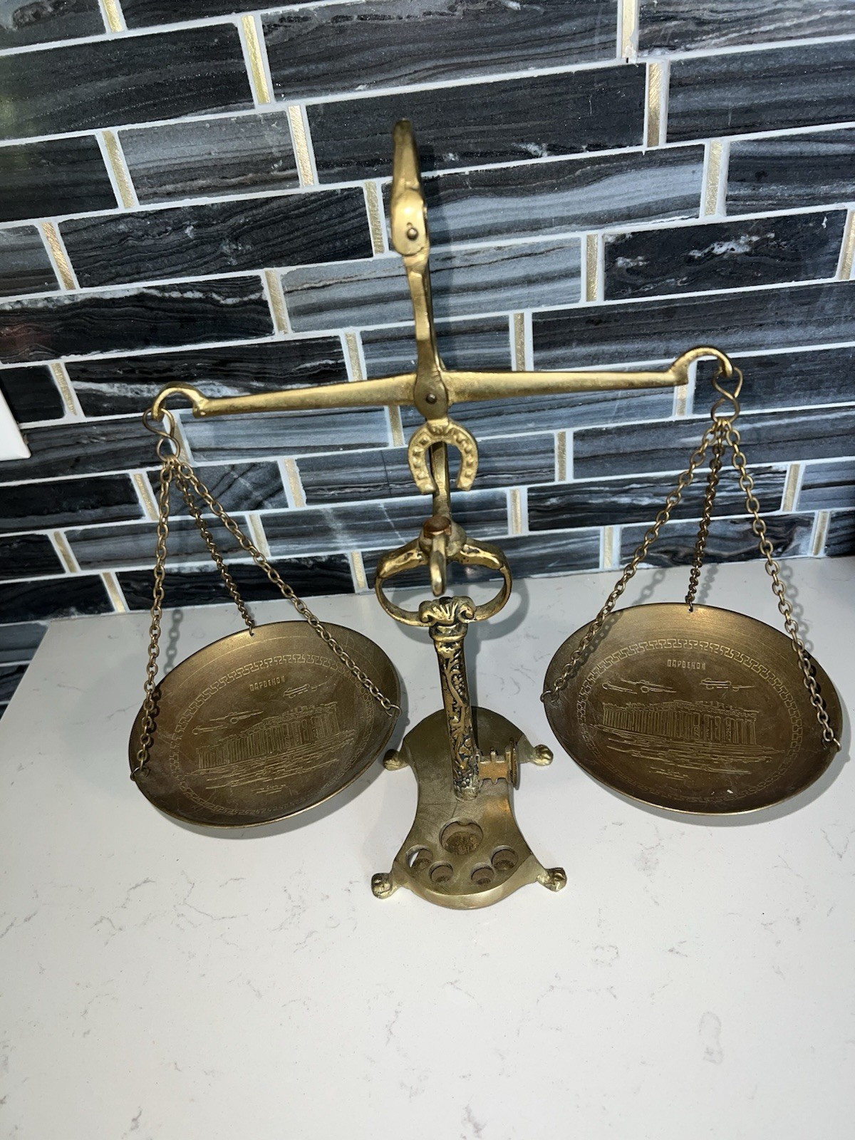 Balance Scales, Vintage, Brass, No Weights- Apothecary Parthenon Athens Greece