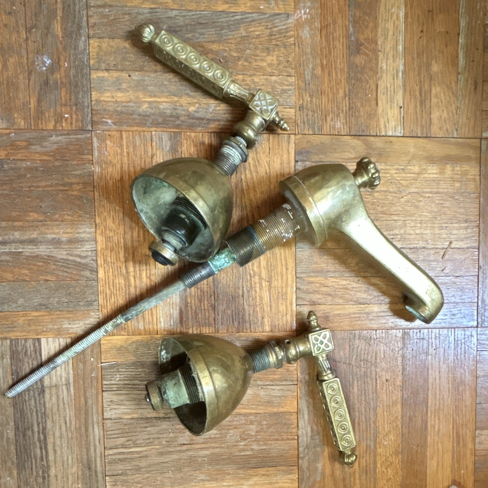 Antique Style Brass Gold Faucet Set w/ Spout & 2 Cross Handles, Salvage
