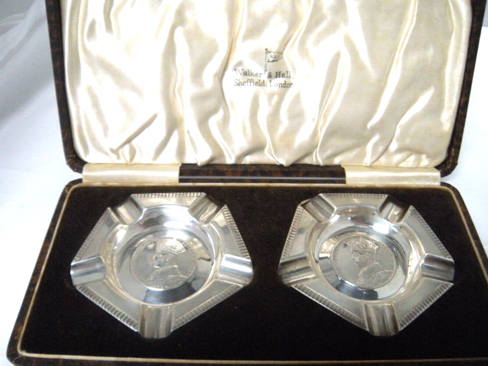 1937 Coronation of George VI & Queen Elizabeth Sterling Silver ashtray boxed set