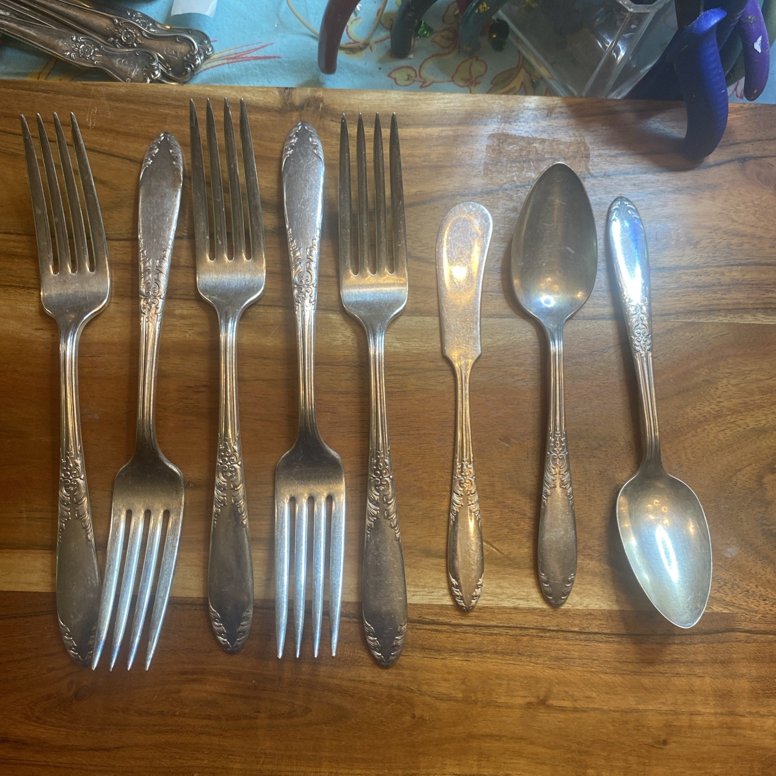 8 peices King Edward Flatware Silverplate National Silver Co VTG