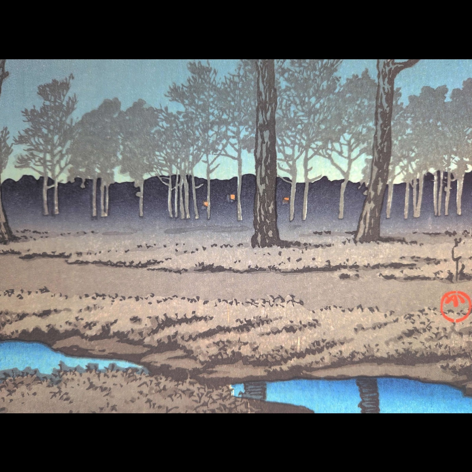 Hasui Kawase Winter Moon Toyamagahara, Tokyo Woodblock Print Shin Hanga JAPAN