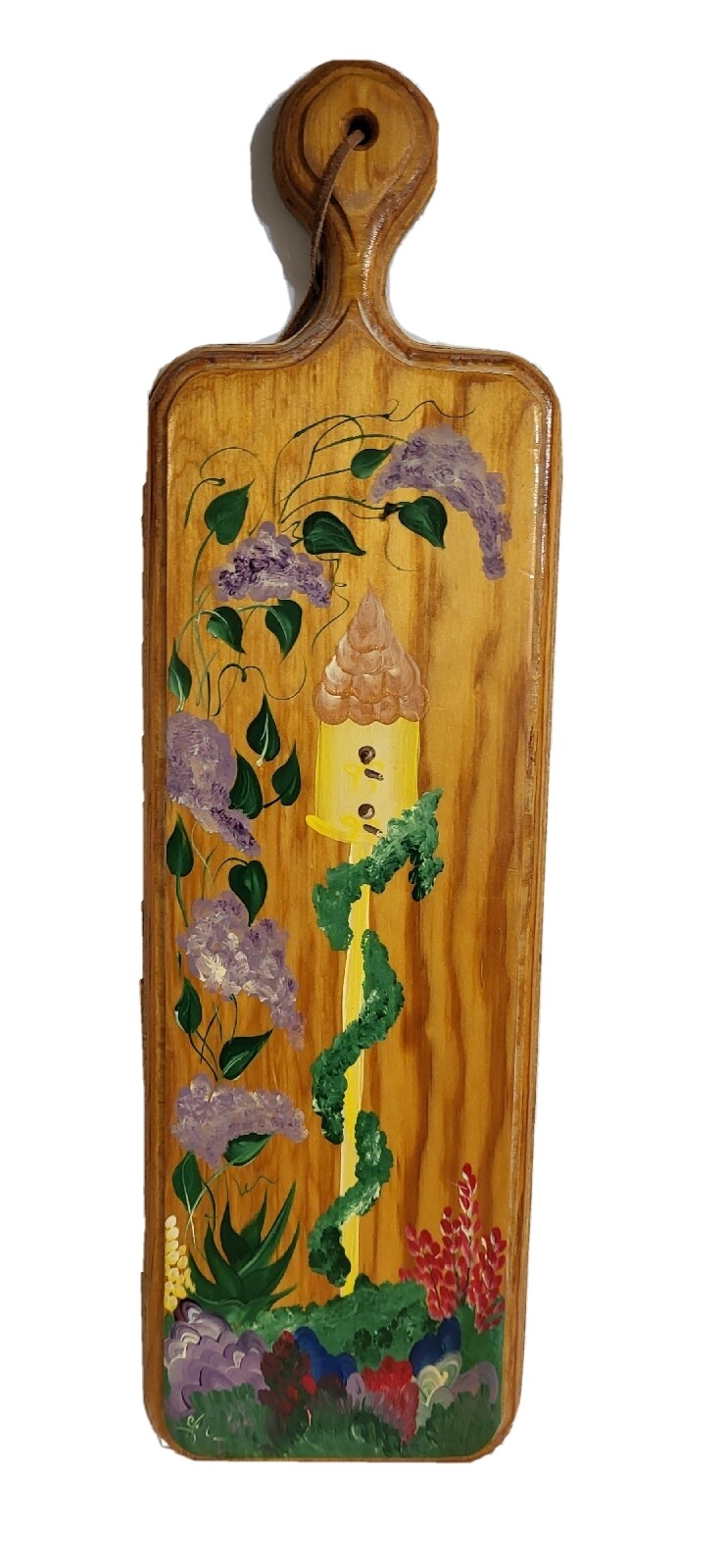 Vintage 21″ Hand Painted Bird HOUSE & FLOWER Wood Paddle Board Wall Décor
