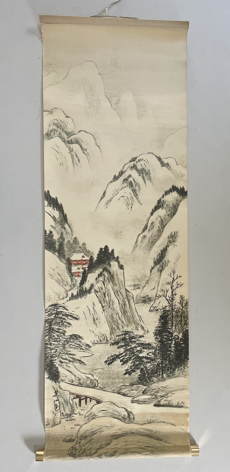 Vintage HANGING SCROLL JAPANESE ART Painting Calligraphy Hand Paint-Landscape
