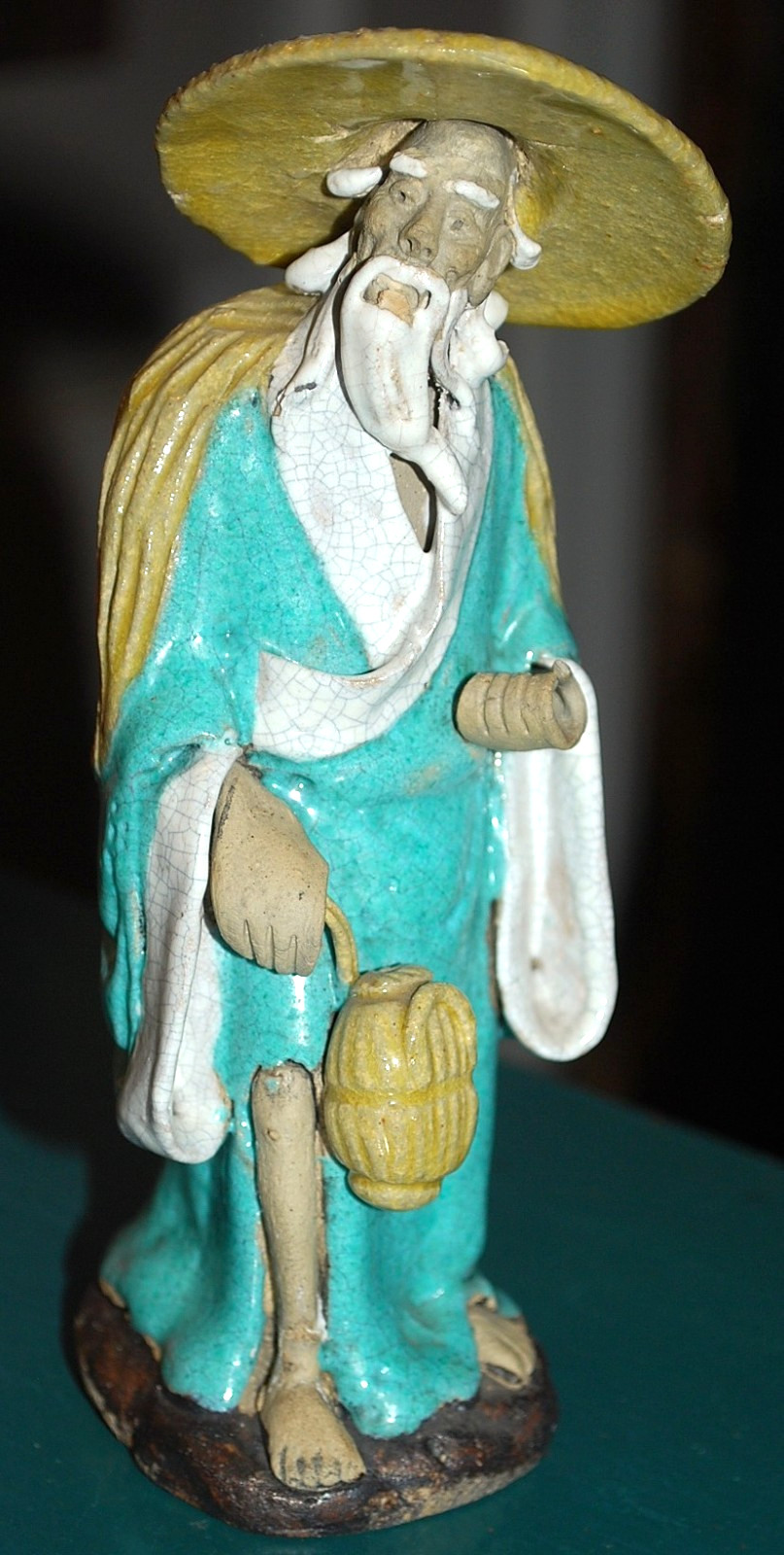 Antique Chinese MUDMAN FIGURINE Shekwan HANDMADE Glazed Ceramic Pottery 6.25″