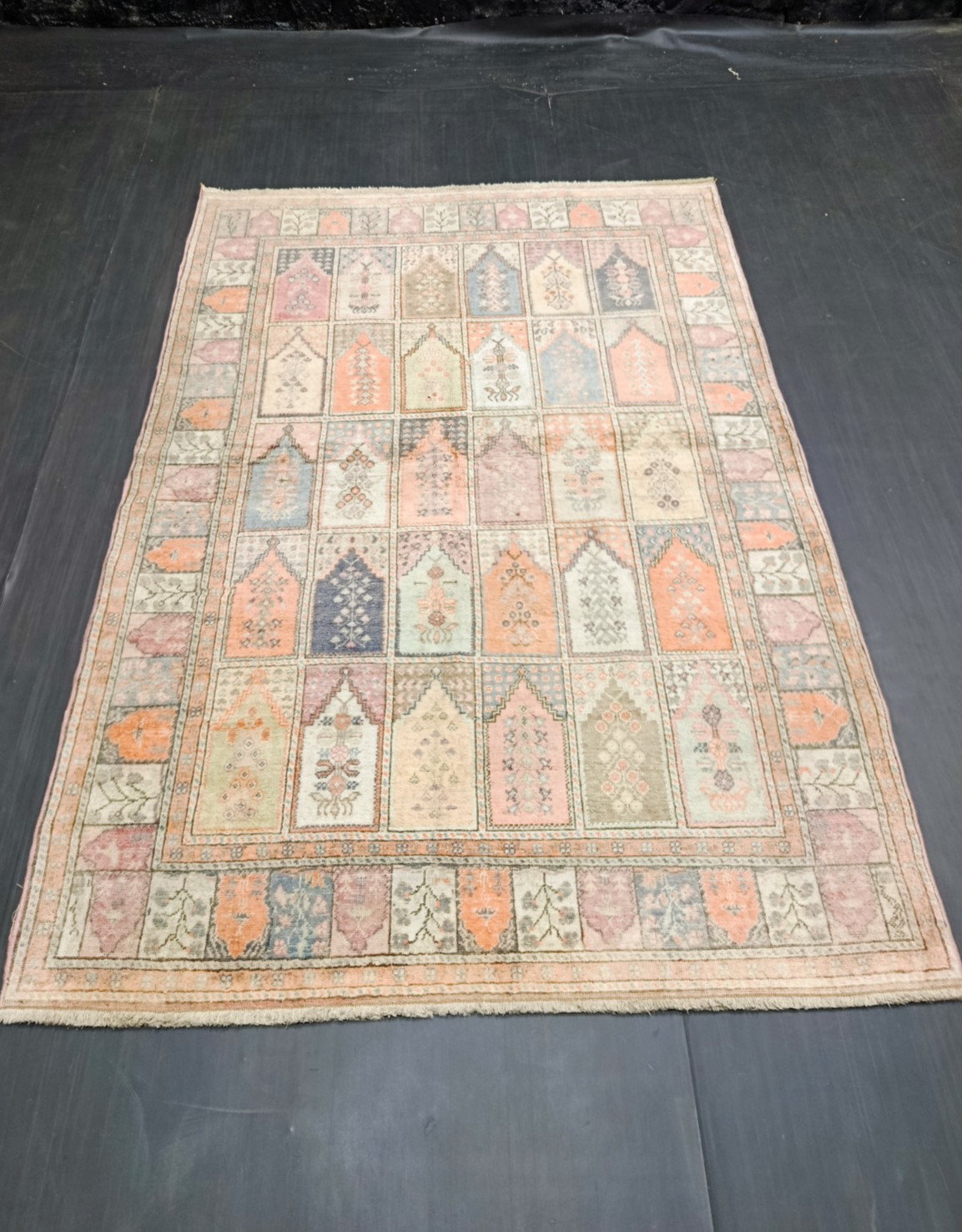 Turkish Multicolor Vintage Oriental Carpet, 3.9×5.5ft, Antique Oriental Rug