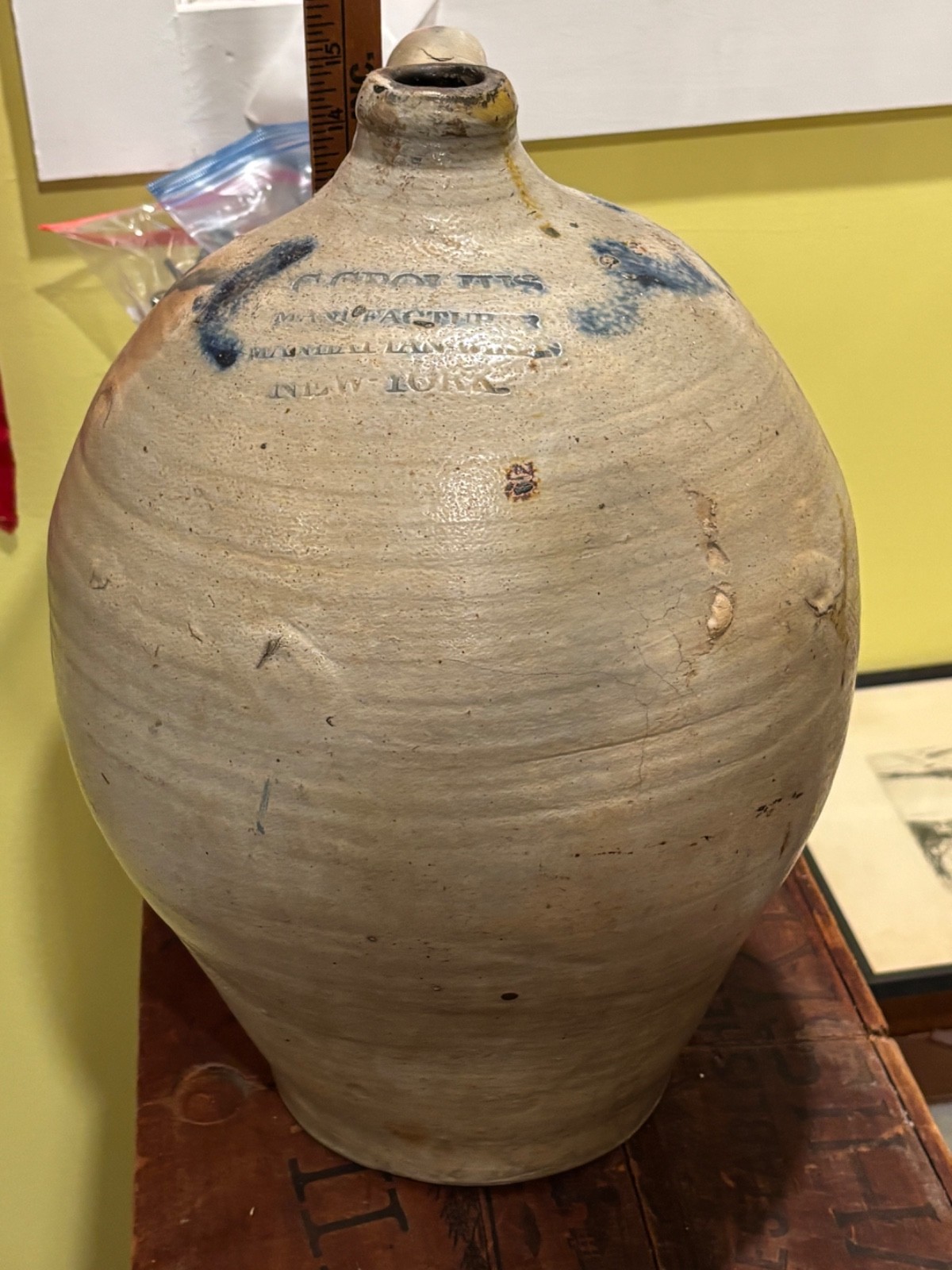 1820s Clarkson Crolius New York 3 gallon ovoid pottery jug cobalt decorated