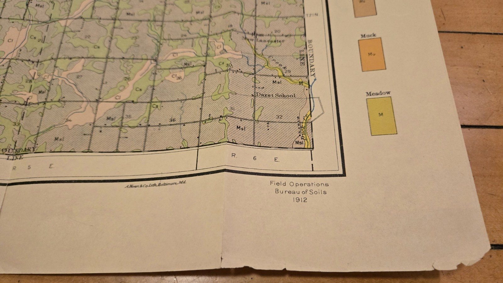 1912 Tipton County Indiana USDA Soil Map 17x 25″ Color Geology Mt Lebanon Church