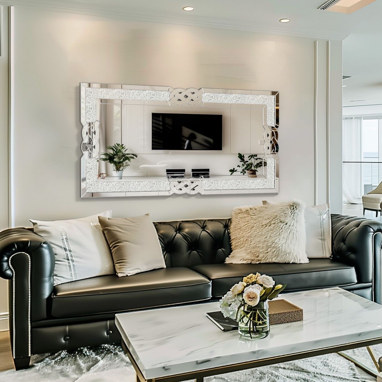 WISFOR Elegant Decorative Wall Mirror Crushed Diamond Mirror Living Room Bedroom
