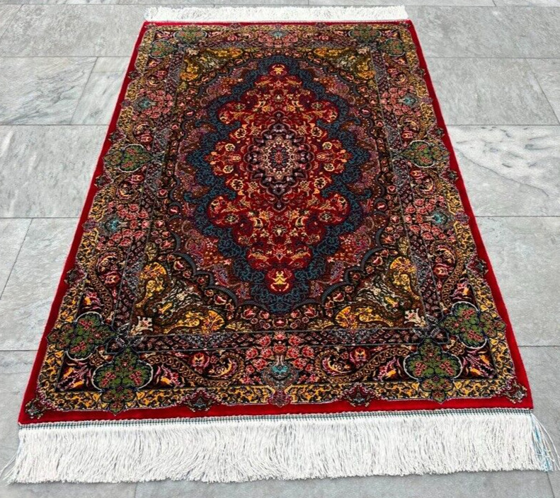 100% Silk Rug | 3×4 ft Bamboo Silk Rug Handmade Fringes and Borders