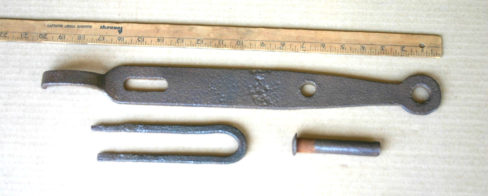 Unusual, Large Antique/Vintage Hasp, Wrought Iron, Hand-Forged w/ Keeper & “Bolt