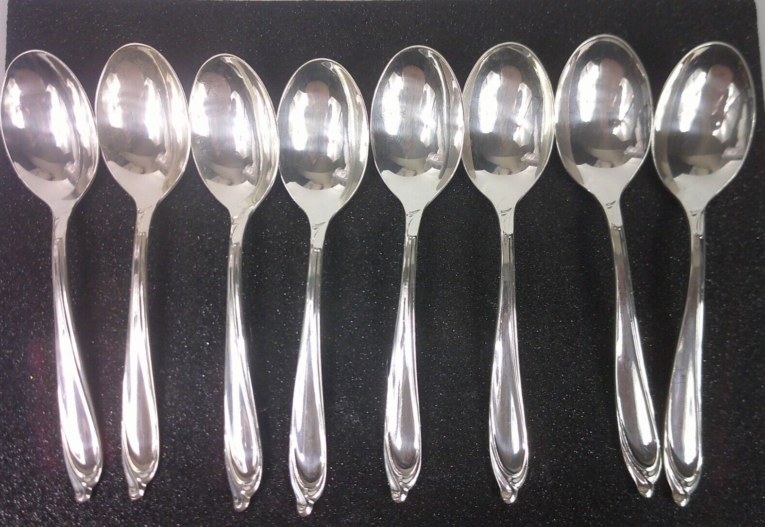 Vintage International Deep Silver Happy Anniversary Flatware Teaspoons Lot of 8