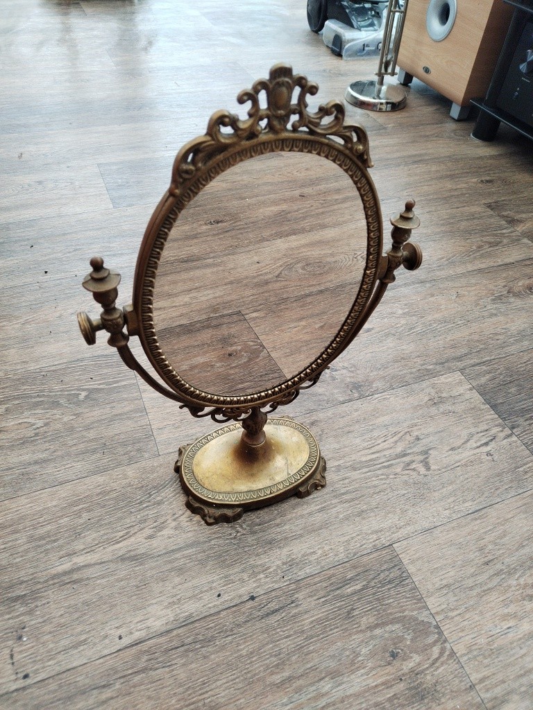 Vintage Ornate Italian Vanity Brass Table Free Standing / Swivel Mirror