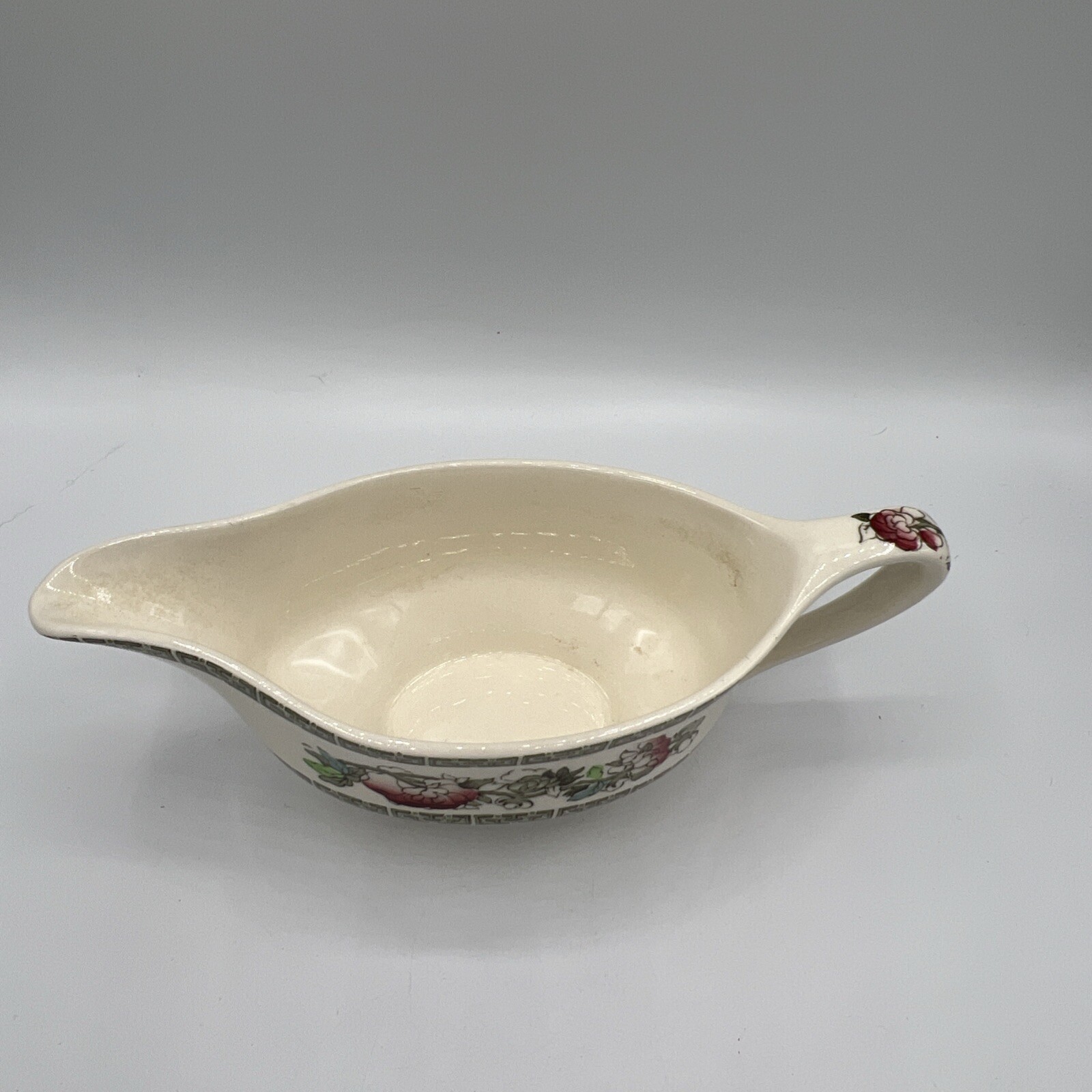 Vintage Johnson Bros. England Indian Tree Gravy Boat Green Key Off White 8.5×3.5