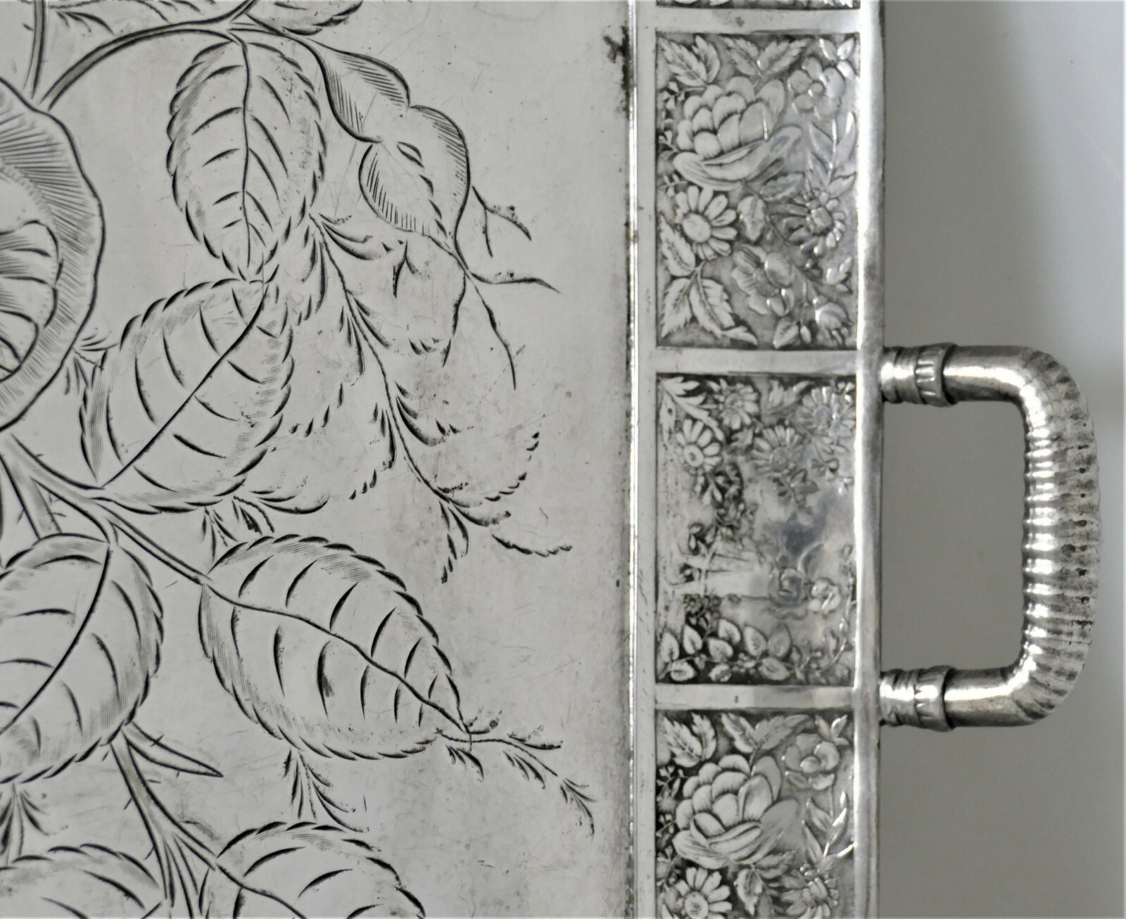 Large Square Art Nouveau Adelphi Silverplate Serving Tray Flower Motifs 1895 WOW