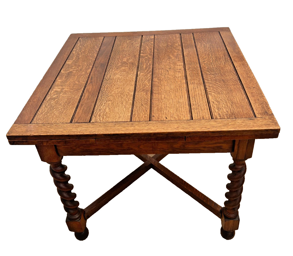 Antique Expanding Pub Kitchen Table Barley Twist Legs Quarter sawn Tiger Oak