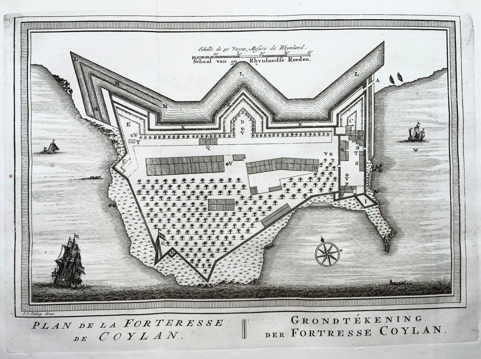 1757 India Kollam (Coylan) – J van der Schley, map, plan