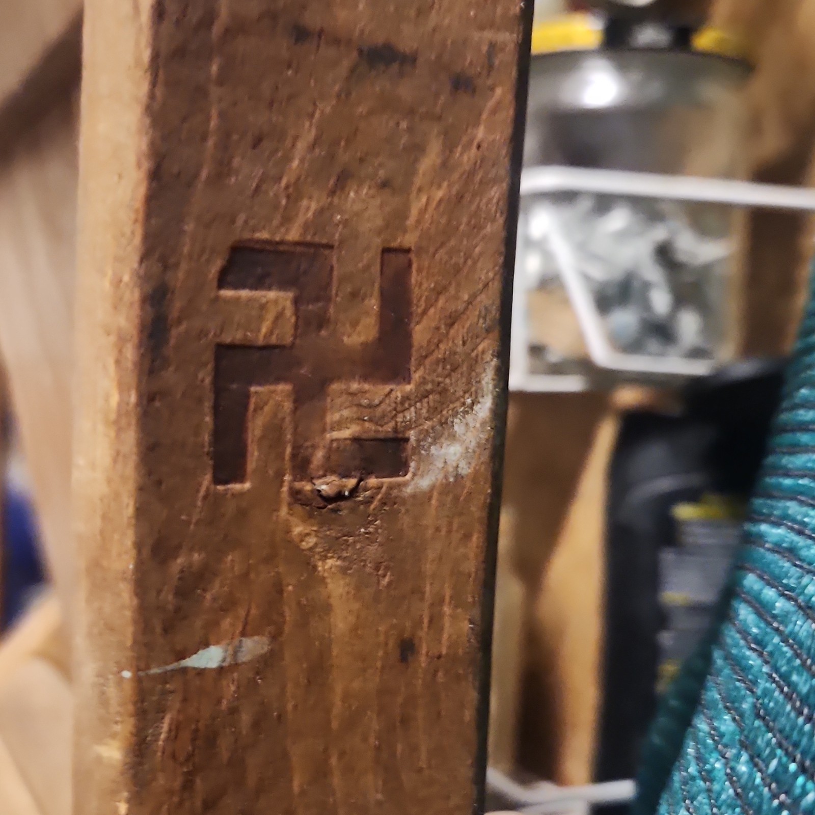 Antique Wooden Armchair Brown with Carved Symbol for Any Room