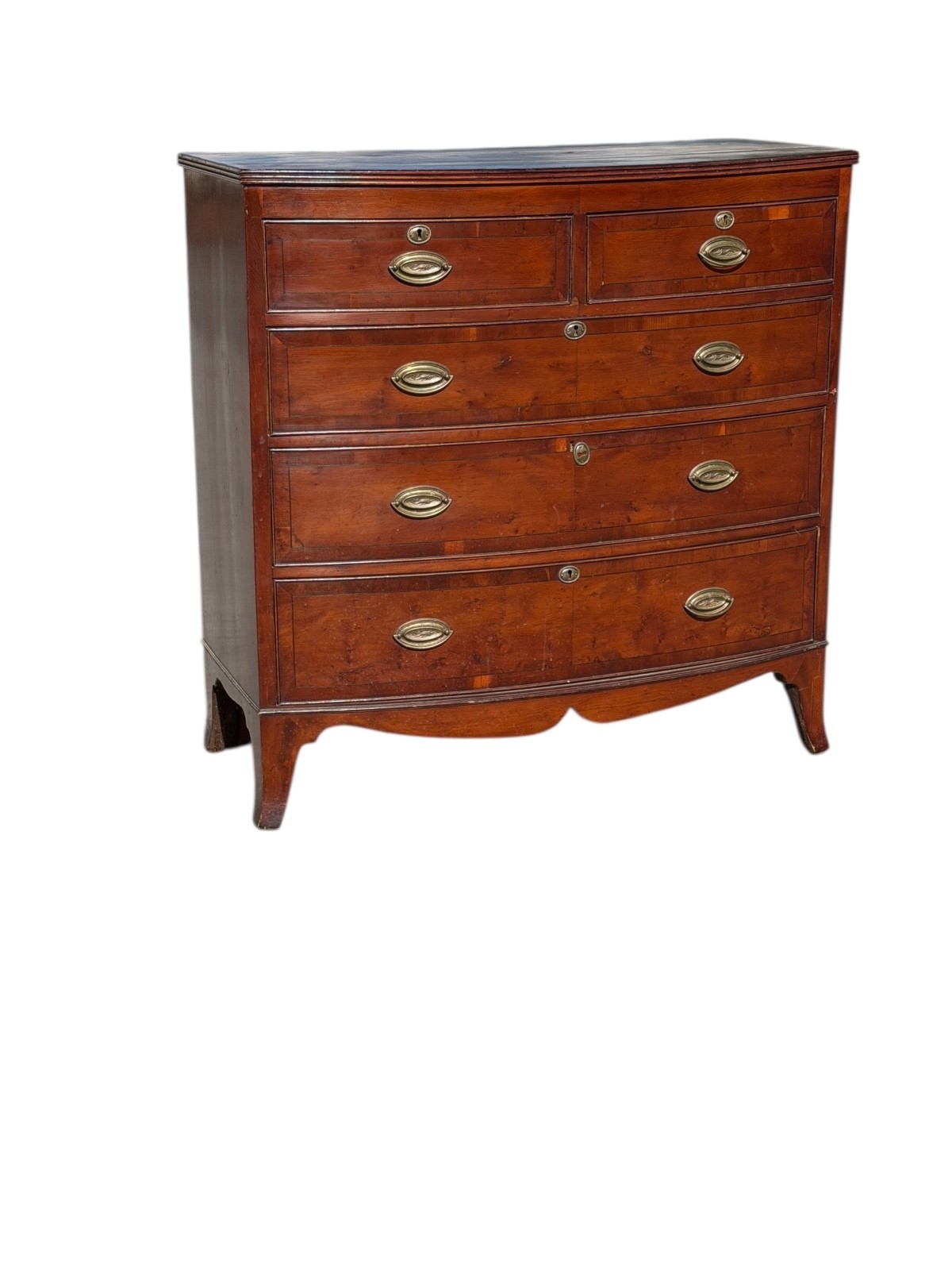 Antique Mahogany Inlaid Hepplewhite bow front chest of drawers dresser 1800s