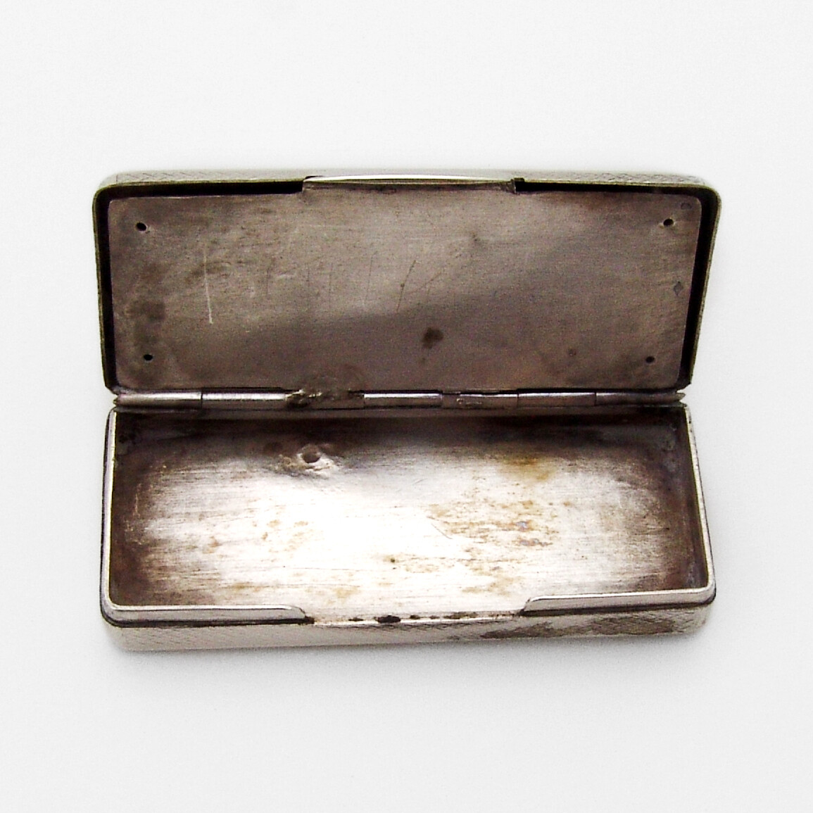 Engine Turned Rectangular Box French Sterling Silver Double Lidded