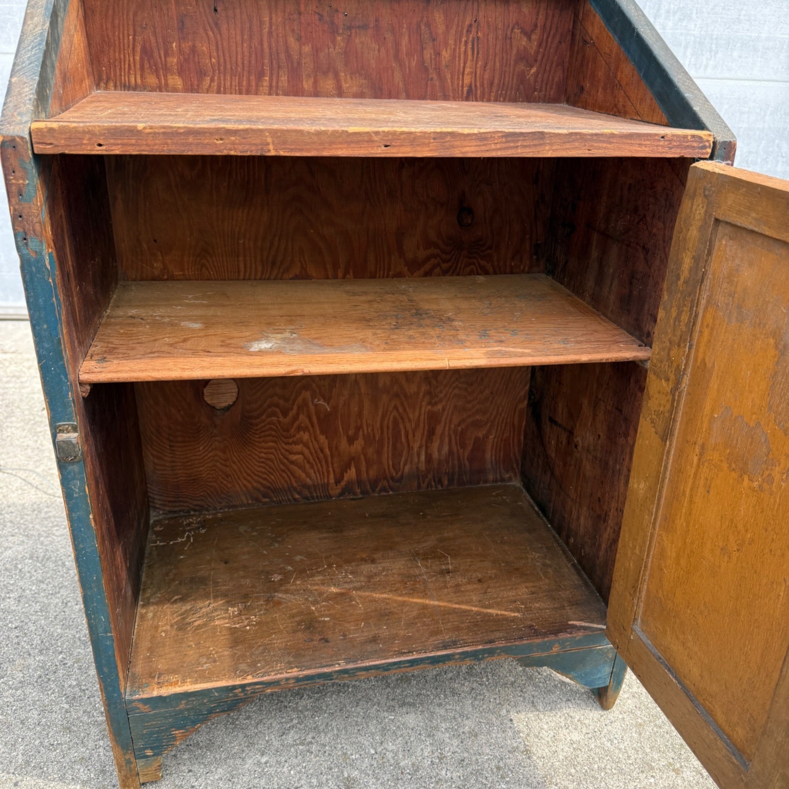 Antique 19th c. Primitive Blue Paint Farmhouse End Bedside Table Cabinet Nightst