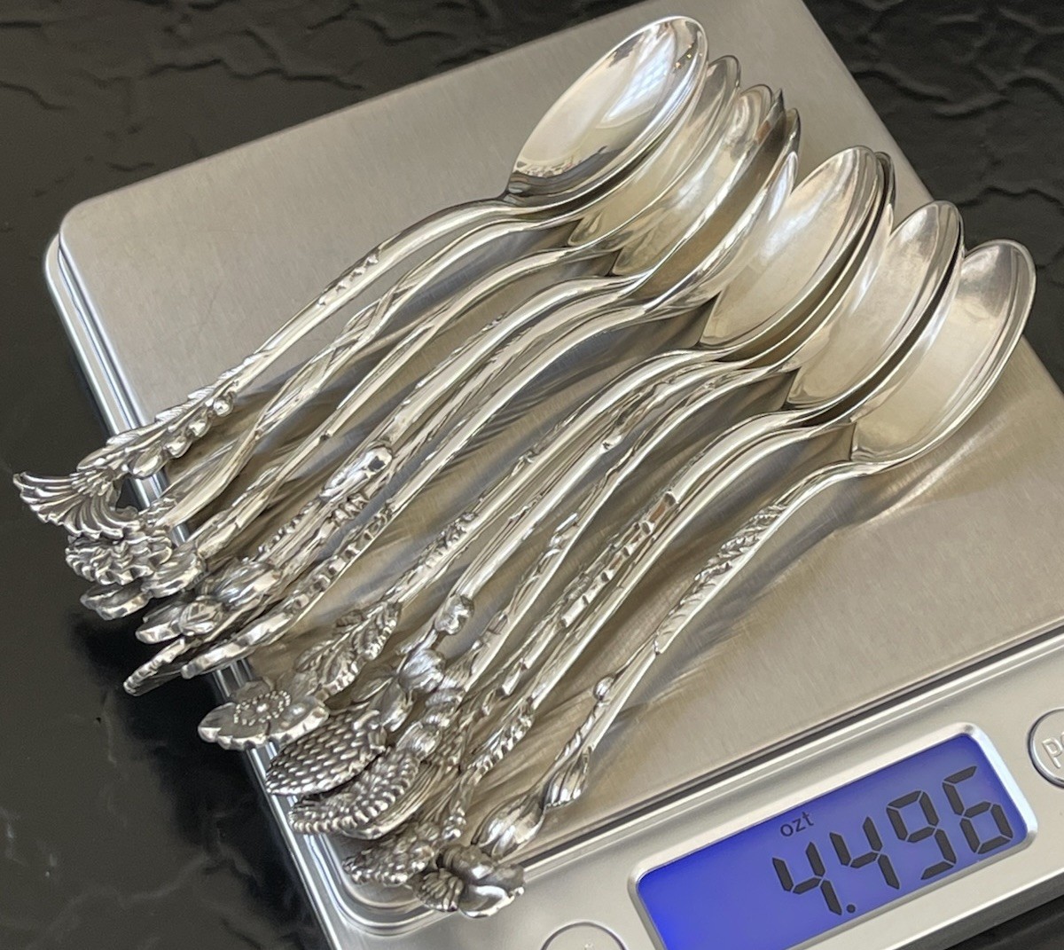 Rare Set 12 Tiffany & Co Sterling Silver Floral Demitasse Spoons American c1895