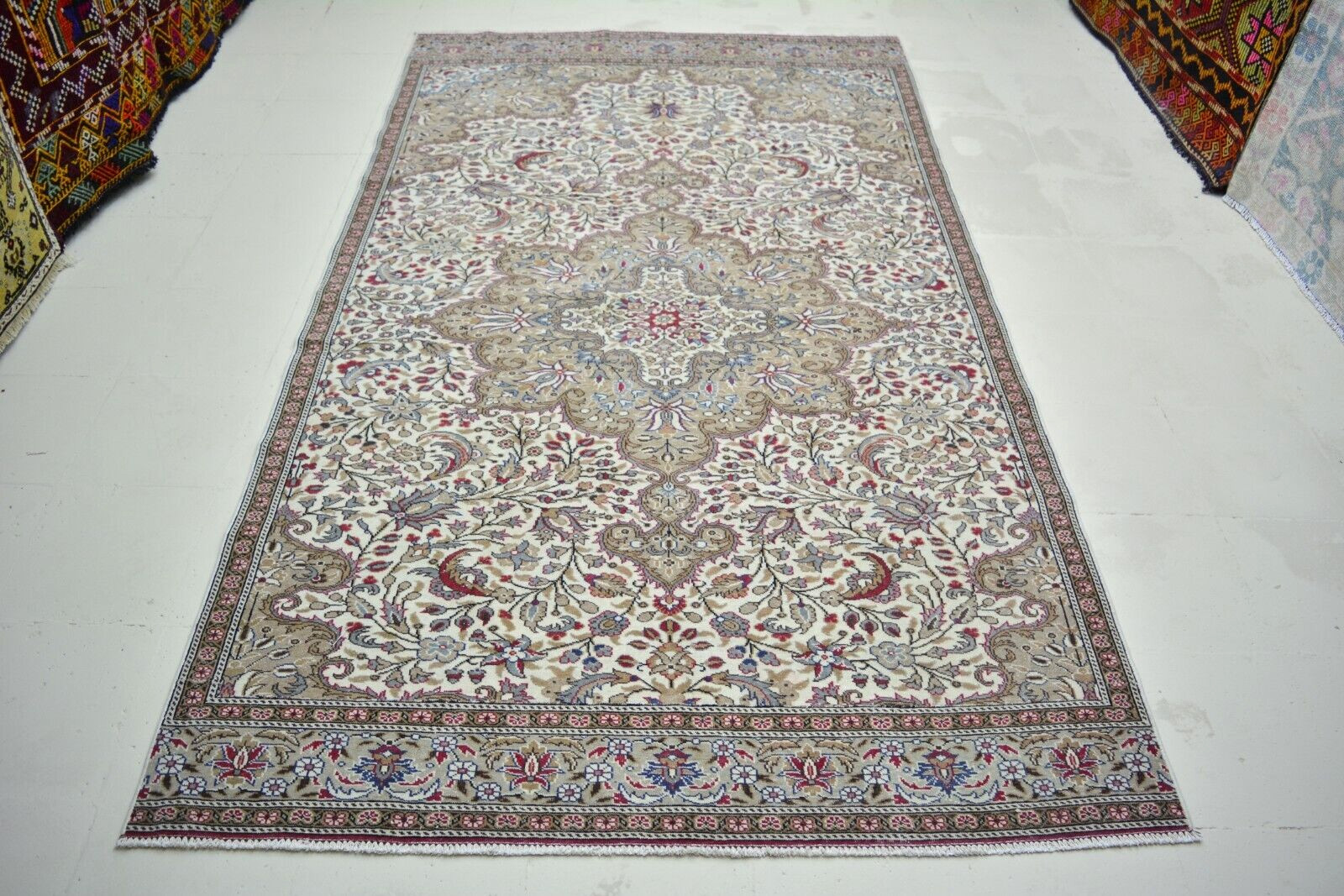 Multicolor Turkish Vintage Rug, 4.9×8.6ft, Antique Floral Handmade Carpet,